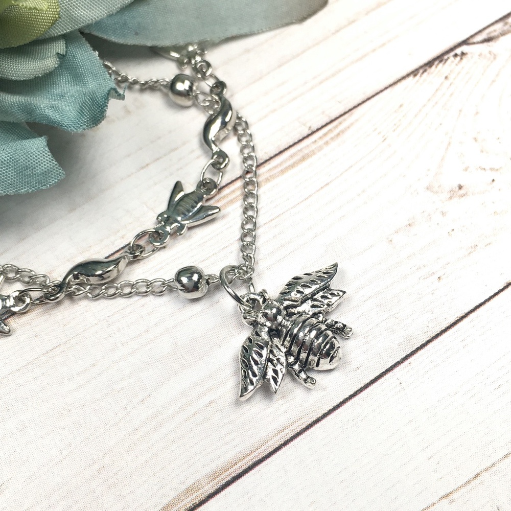 Boho Silver Bee Anklet - Picture 4 of 4